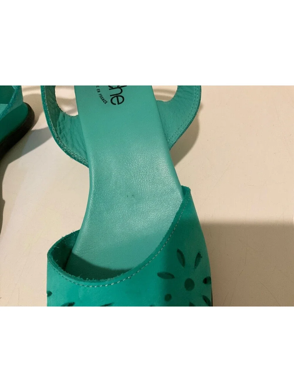 Arche France Turquoise Nubuck Leather Laser Cut Wedge Strappy Sandals EUR38 US7